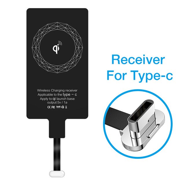 Qi trådløs opladningsmodtager til iphone samsung huawei xiaomi universal micro usb type c hurtigoplader adapter trådløs oplader: For type c