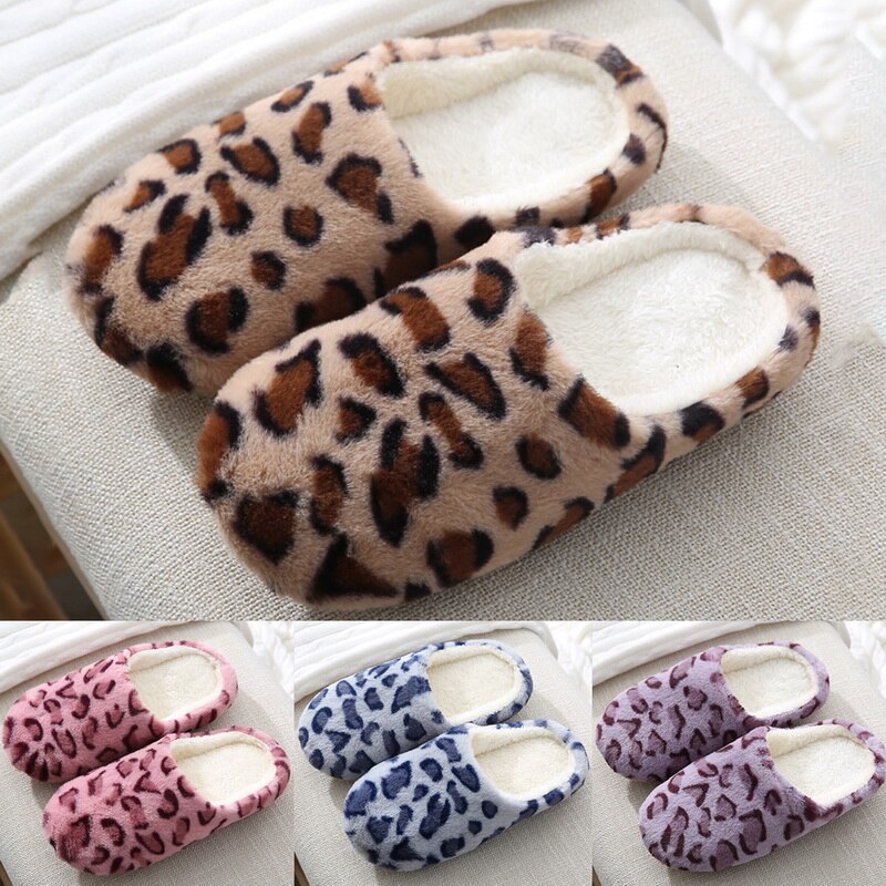 Zachte Bodem Thuis Slippers Vrouwen Luipaard Print Indoor Floor Slippers Non-Slips Schoenen Voor Slaapkamer Huis Warm Vrouw Slippers