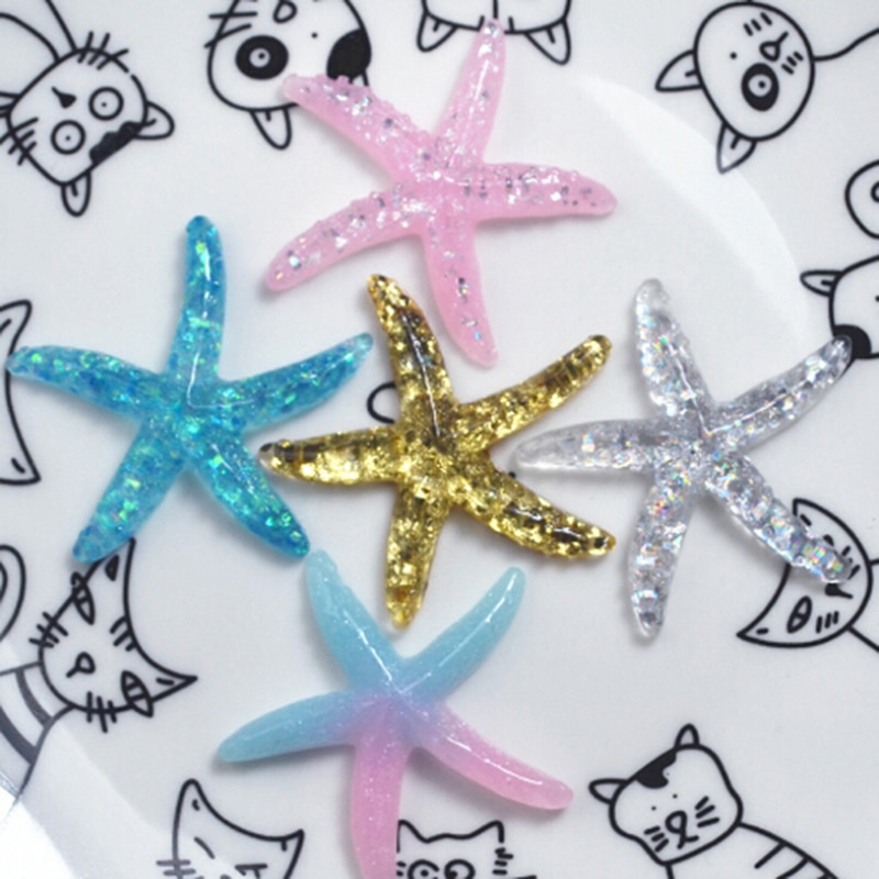 10 st diy harts bedårande glitter färgglada sjöstjärna skal för hem bröllop dekor hantverk gör scrapbooking gör själv hår rosett center