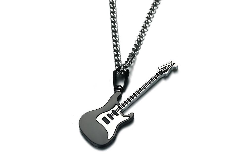Mannen Ketting Ketting muziekinstrumenten Kettingen Gitaar Hangers Voor Man Trendy Roestvrij Stalen Sieraden: Black Gun Plated