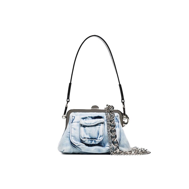 European and American Washed Denim Blue Underarm Bag Female Summer Denim Cool Retro Chain Shoulder Bag