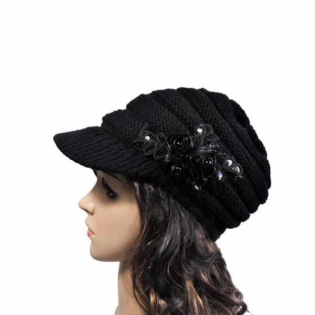 Vrouwen Gebreide Warme Muts Koreaanse Versie Van De Herfst En Winter Dames Hoed Rand Pailletten Applique Effen hoed