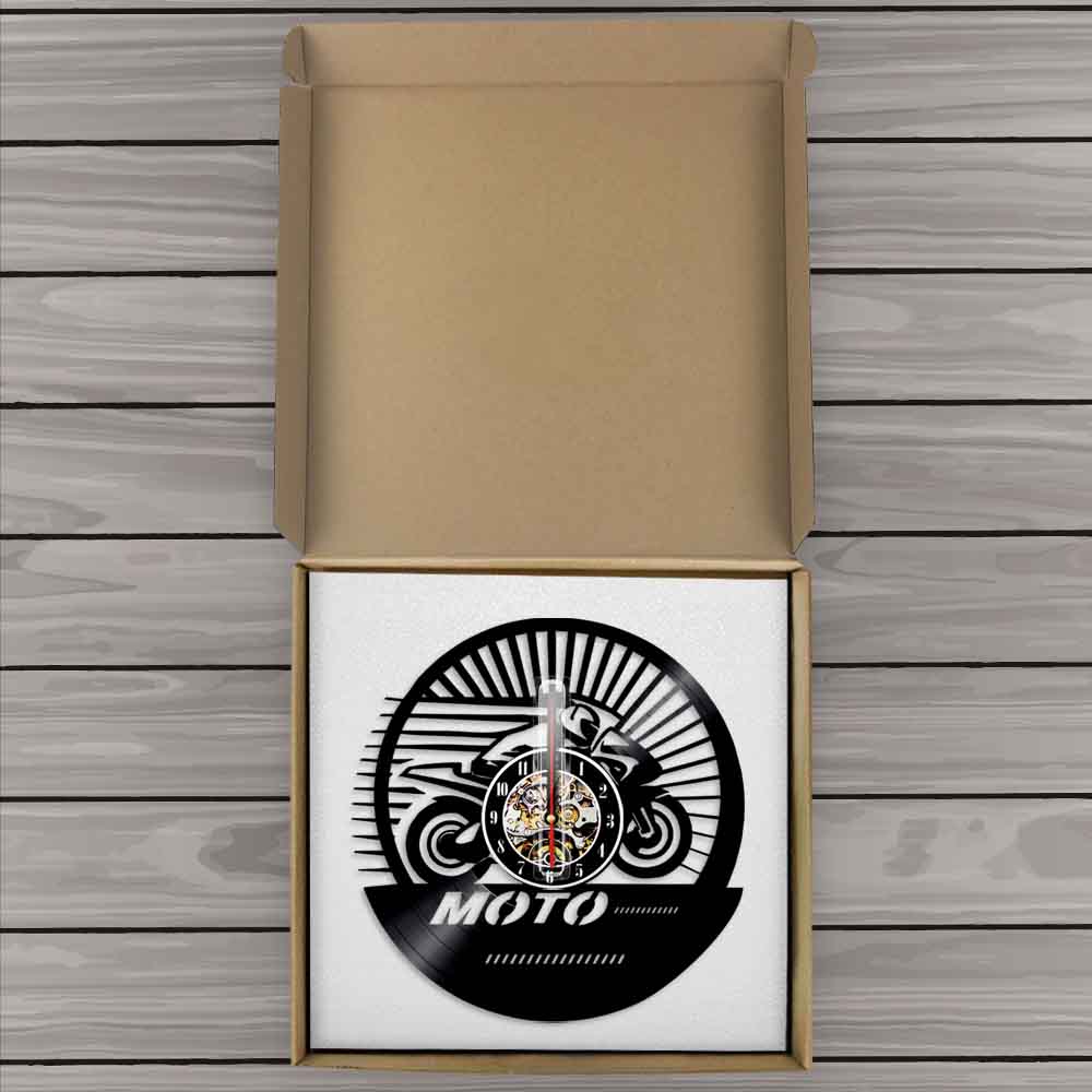 Motobiker Moto-Cross Vinyl aufzeichnen Wanduhr Jahrgang Motorrad Geschwindigkeit Rennfahrer Wanduhr Motorradfahrer Dekorative Zauberstab Uhr