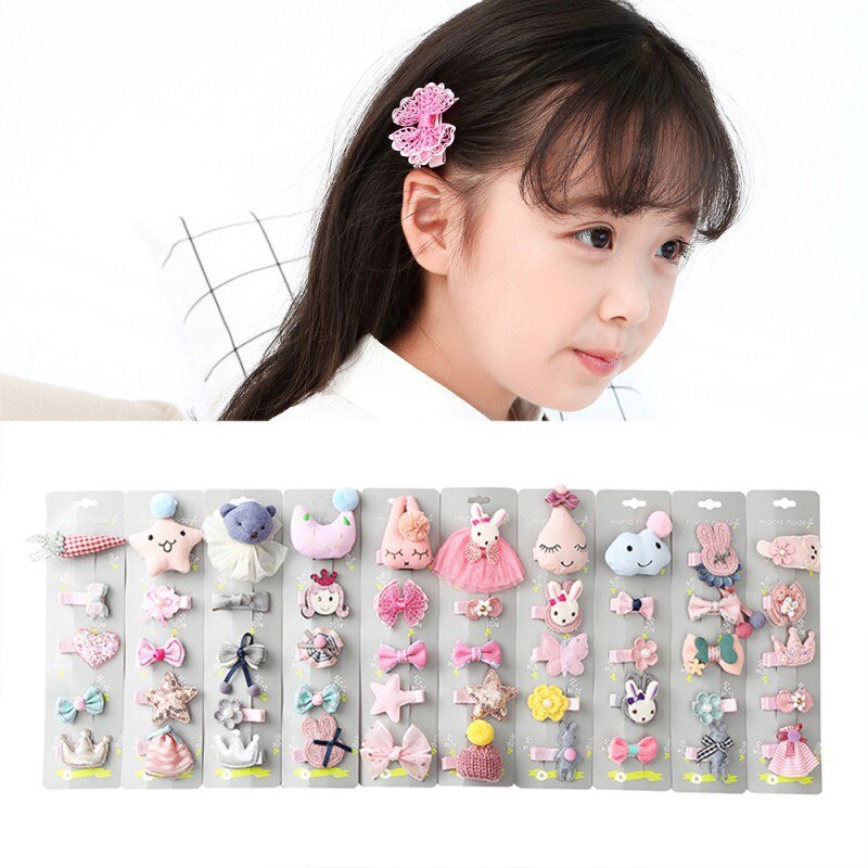 5pcs/set Kids Child Baby Girl Cute Cartoon Hair Clips Bow Hairpin Headband Headwear Accessories