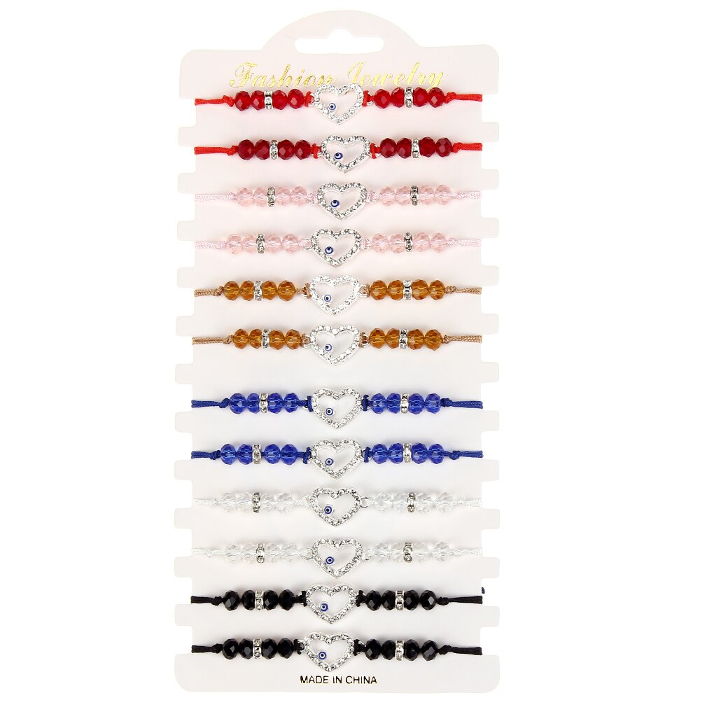 Boho 12 Stk/set Kleurrijke Kristal Kralen Hart Hanger Charm Armbanden Enkelband Verstelbare Katoenen Touw Gevlochten Armband Set Voor Vrouwen: B