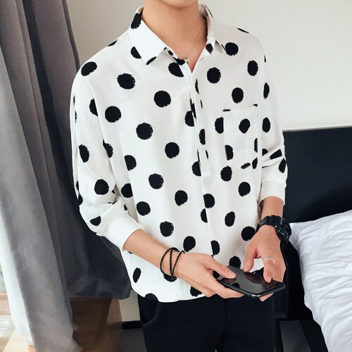 Camiseta de dibujo de lunares para hombre, de verano, informal, holgada, manga corta, enrolladas,