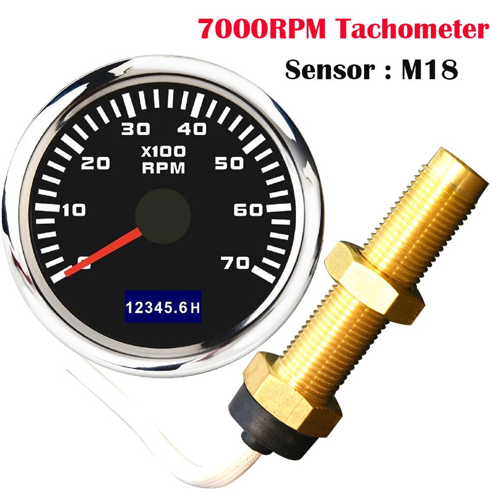 52mm Car Tachometer Waterproof LCD Display Tach Hour Counter Meter For Diesel Motor Engine Marine Boat3000 4000 6000 8000RPM: 7000RPM BS M18