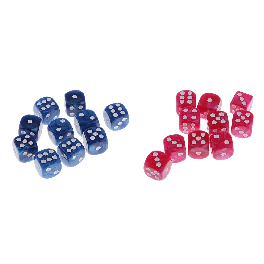 20 unidades/pacote pearlized opaco 6 face dice rpg jogo acessório rosa + azul