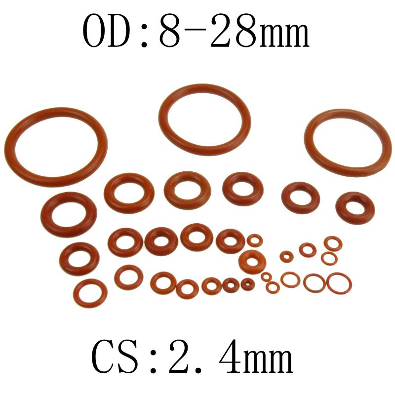 2.4mm paksuinen silikonikuminen o-rengastiiviste 8-28mm od punainen lämmönkestävyys o rengastiivisteet tiivisteet
