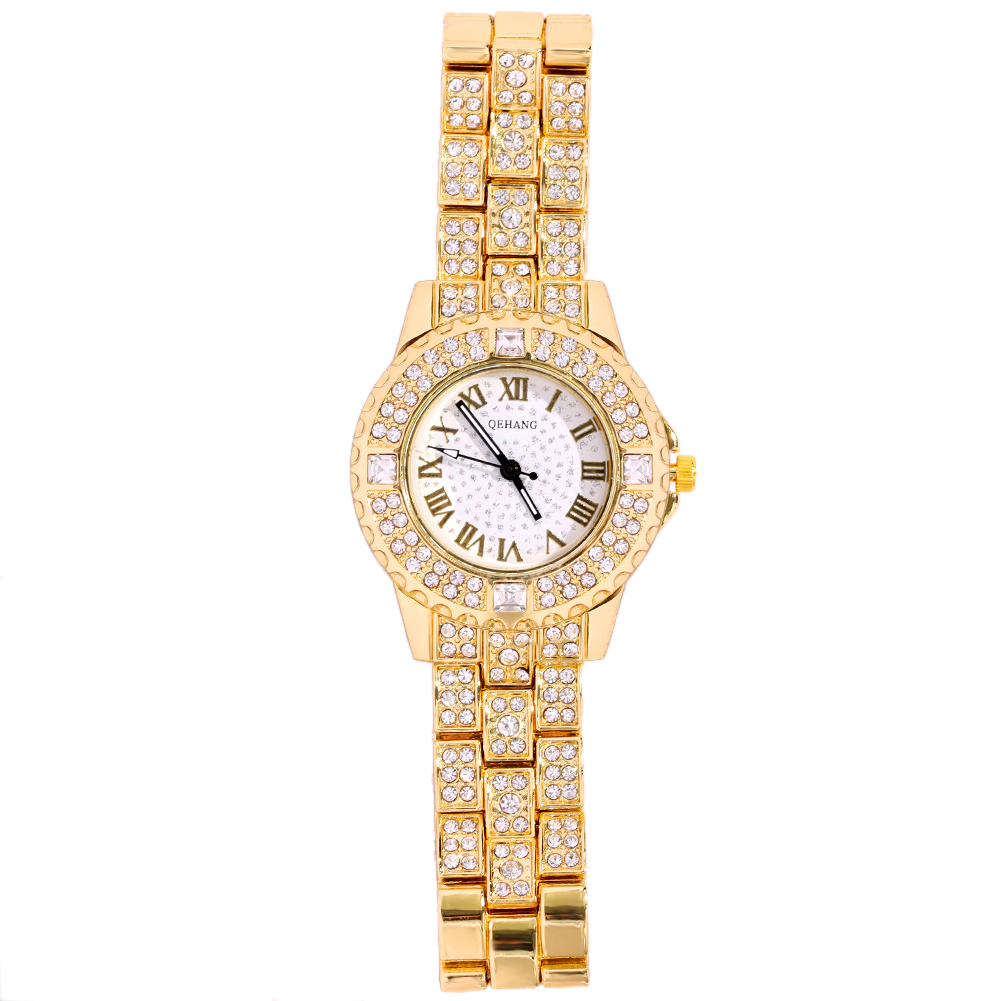 Iced out dameklokke gull sølvfarget firkantet diamanter kvarts luksuriøs hiphop-armbåndsur romersk klokke feminin relogio feminino