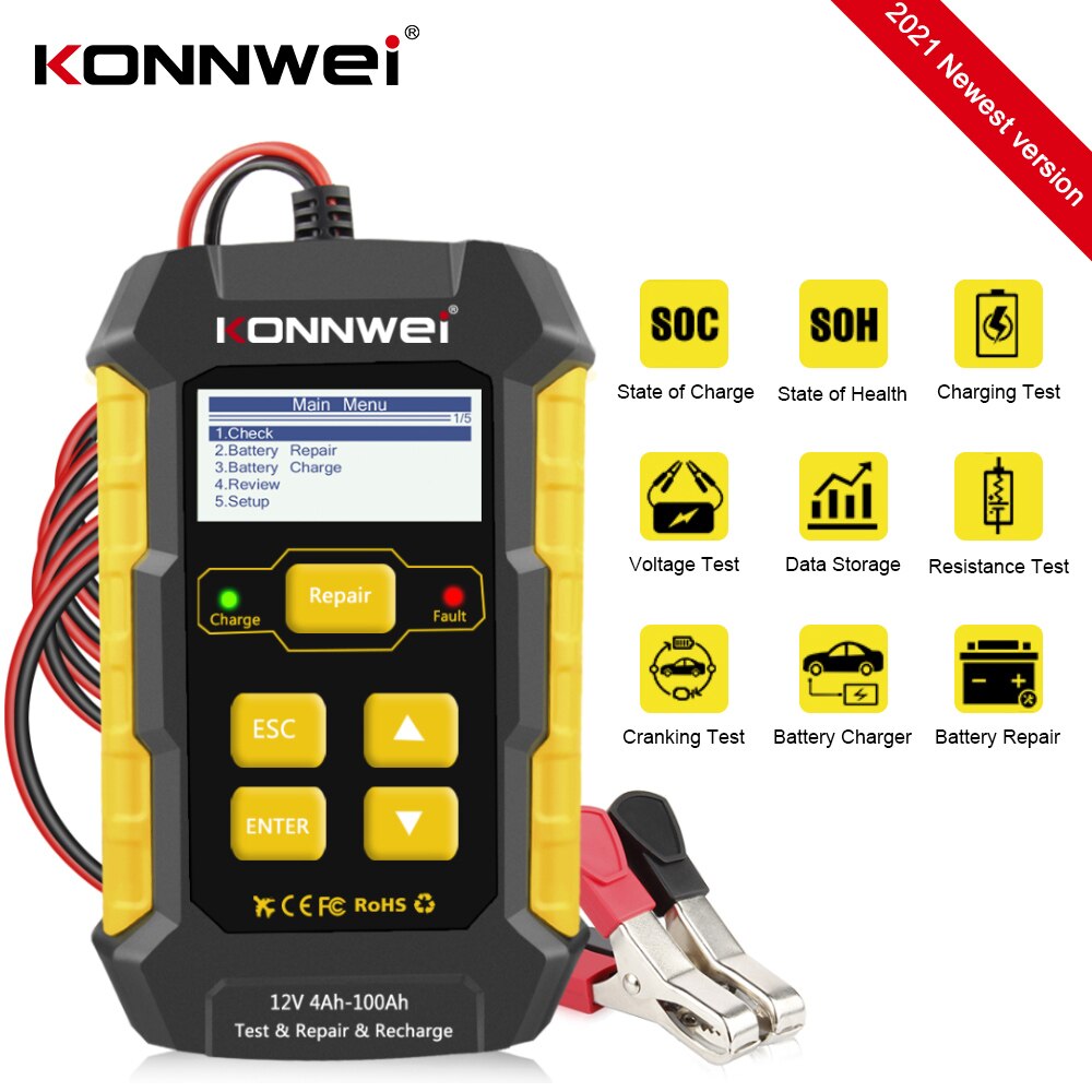KONNWEI KW510 Car Battery Tester Charger Analyzer Battery Charger 12v Wet Dry Lead Acid Battery Automatic Car Diagnostic Tool