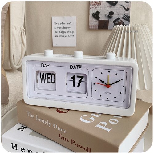 Mechanische wekker nieuwigheid flip klok desktop digitale klok met kalender klok home decor retro decor, zwart
