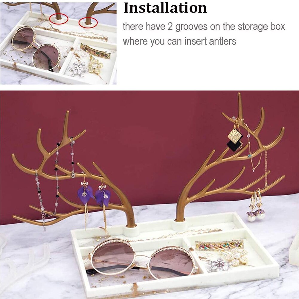 1 ensemble Silicone résine plateau cerf corne moule avec bijoux organisateur moules bois présentoir plateau époxy résine coulée moules