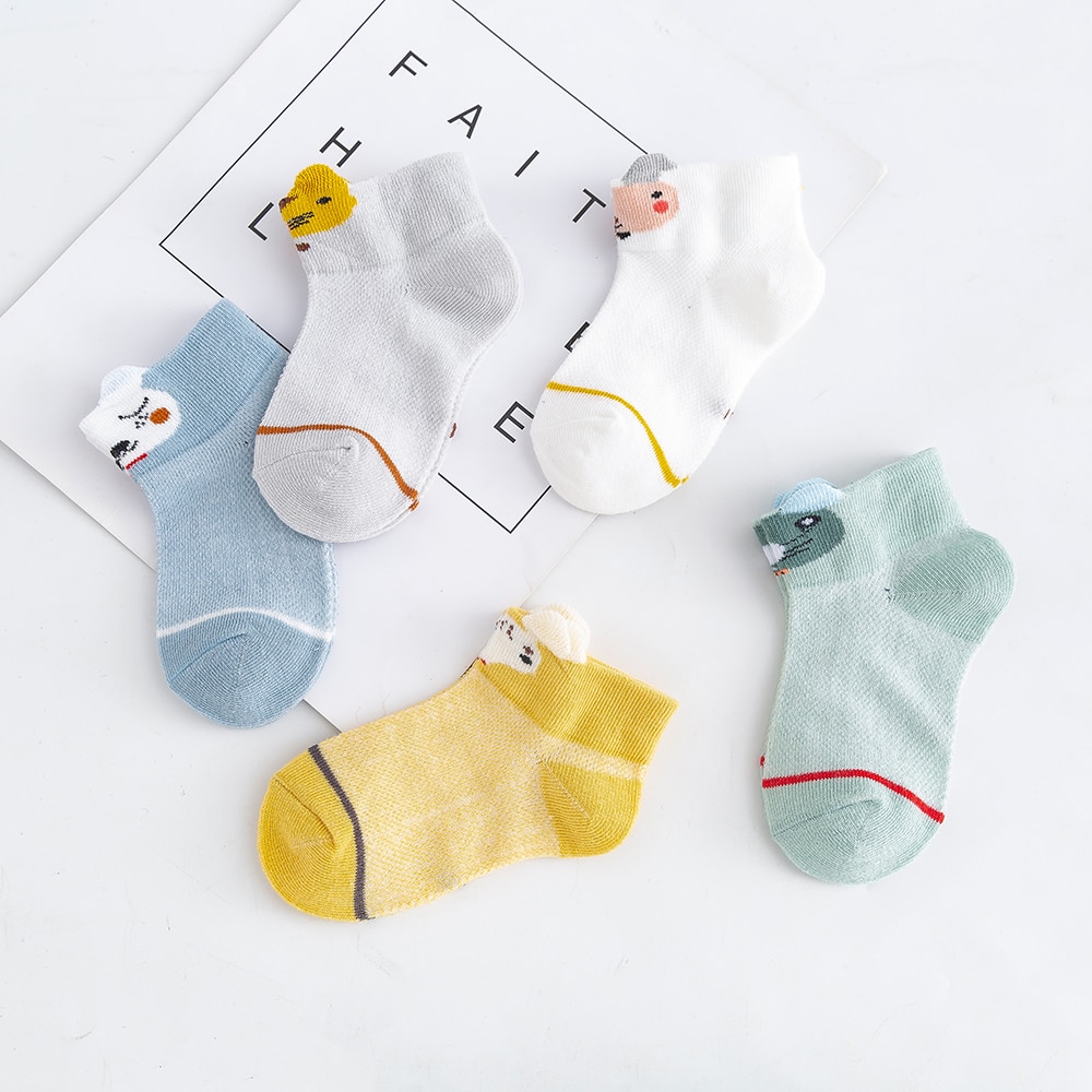 5 Paare/los 0-2Y Baby Socken Sommer Baumwolle 3D Karikatur Ebene freundlicher Socken Mädchen Gittergewebe Nette Neugeborene Junge Kleinkind Socken Baby