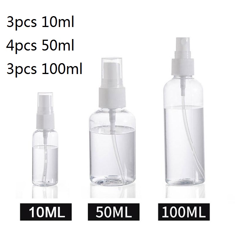 10 stk gennemsigtige tomme sprøjteflasker 10ml/50ml/100ml mini mini genopfyldelig beholder tomme kosmetiske beholdere: Default Title