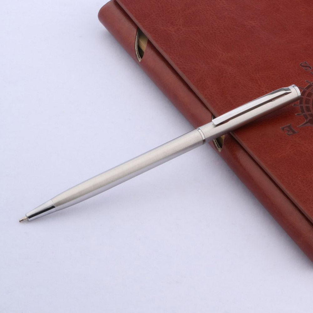 1pc Stainless steel student pen office piece classical Ballpoint Pen: Stainless  silver