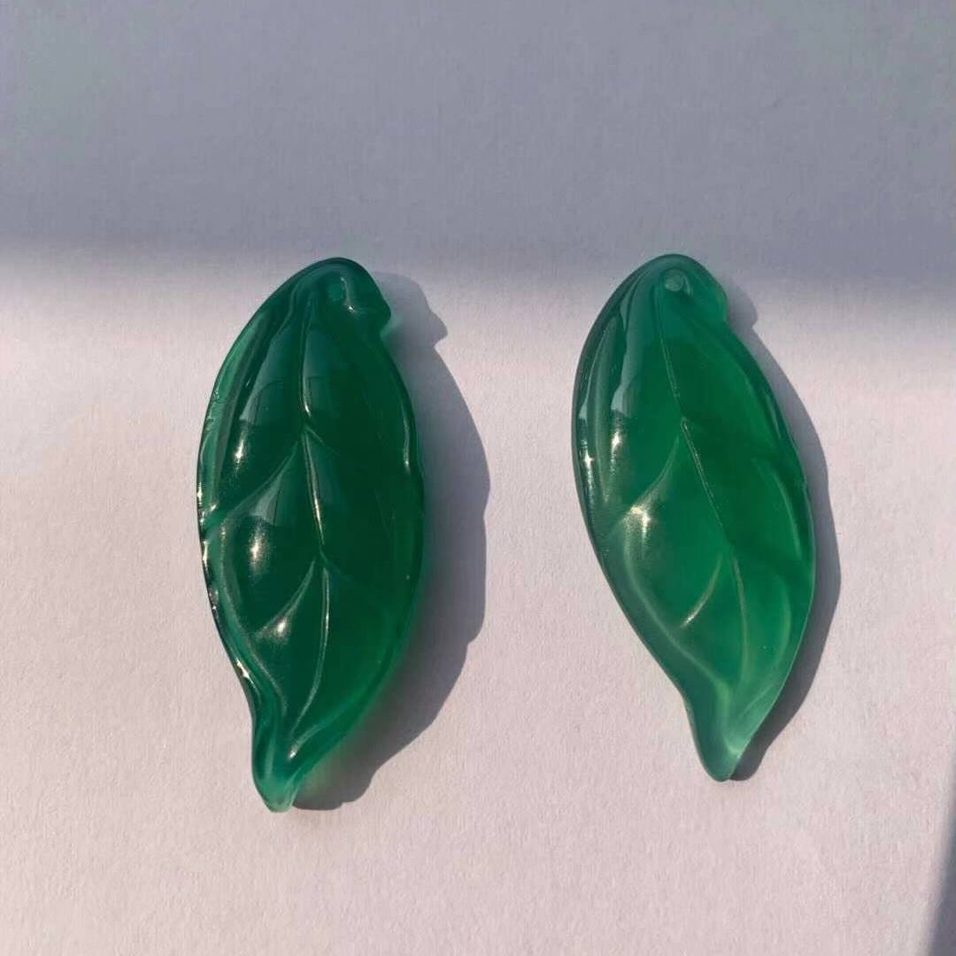 Natuurlijke Groene Chalcedoon Druppelvormige Leaf-Vormige Ketting Hanger Handgemaakte Jade Hanger Accessoires Voor Diy Sieraden Maken