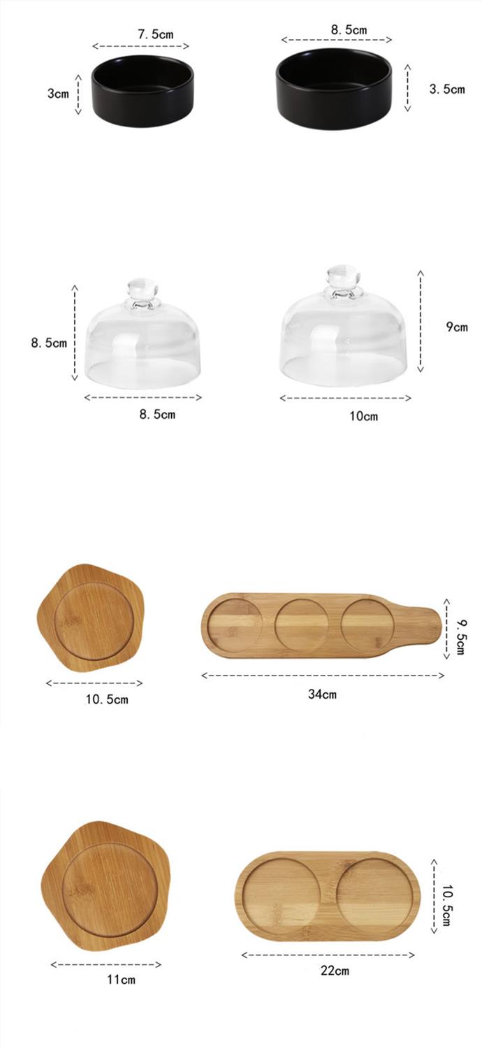 Nordic Ceramic Dessert Bowl Snack Dish Taste Fruit Plate Salad Ice Cream Bowl with Bamboo Tray Glass Cover Tableware