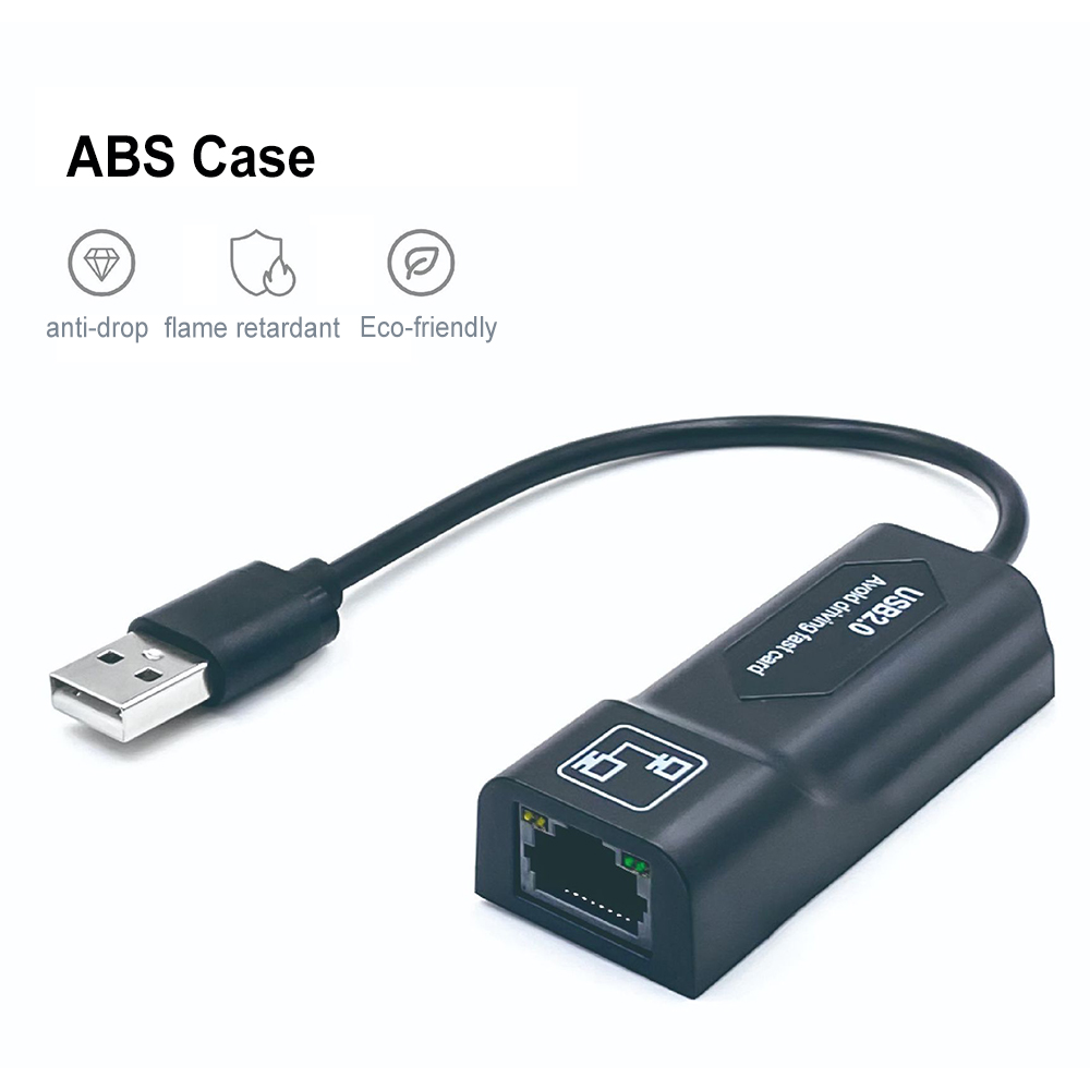 Usb ethernet-adapter usb 2.0 til rj45 nettverkskort med otg-kabel lan 100m nettverksadapter med ledet-indikator støpsel og spille