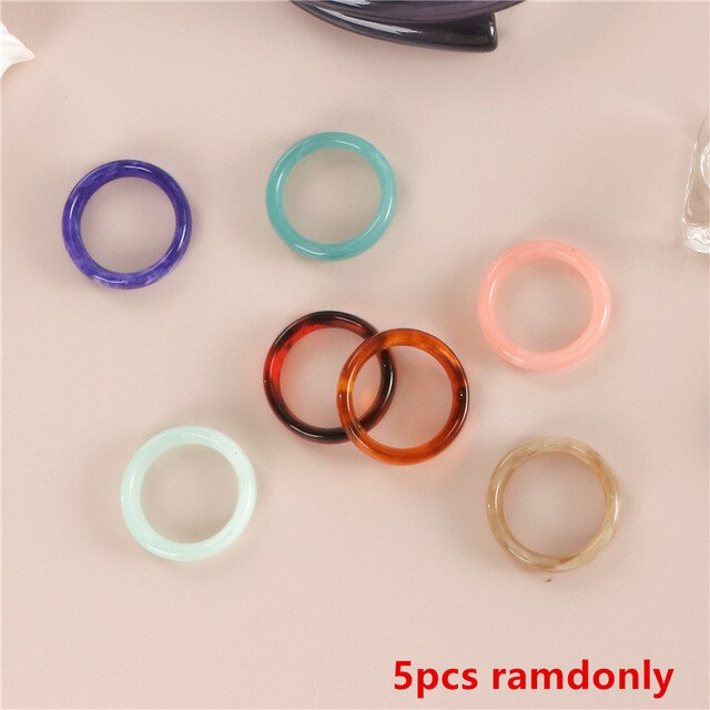 AOMU 1 zestaw pierścieni dla kobiet biżuteria moda kolorowy wielokolorowy, przezroczysty pierścień akrylowy z żywicy śliczne dziewczyny impreza biżuteria zestaw pierścieni: 3