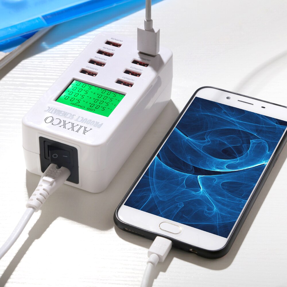 Pantalla de pantalla de carga rápida AIXXCO QC3.0, adaptador de cargador USB inteligente de 8 puertos, cargador de escritorio, cargador de viaje para teléfono móvil QC2.0