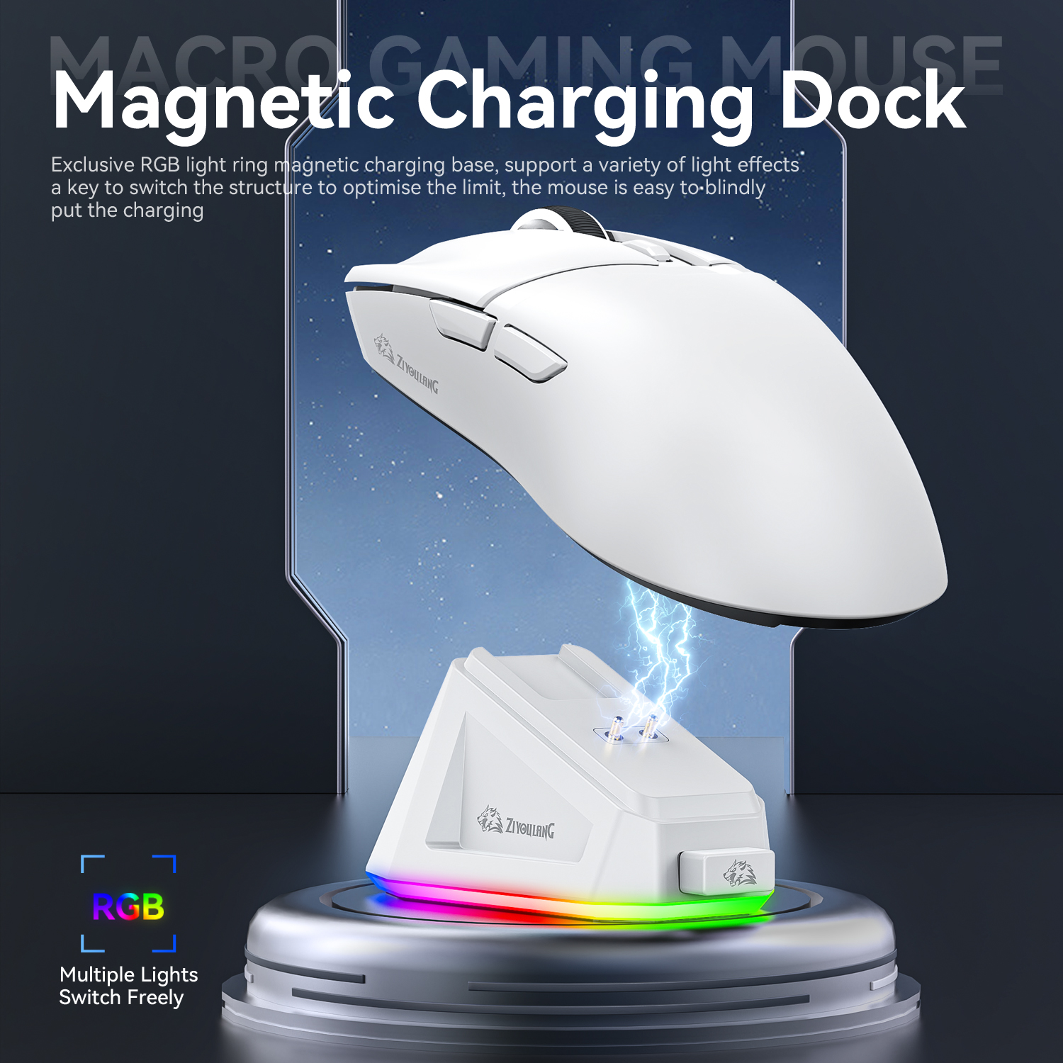Mysz do gier X2 RGB ładowarka magnetyczna bezprzewodowa, 24000 DPI, 1K powrót połączenie trójtrybowe Bluetooth, mysz do gier makro PAW3311