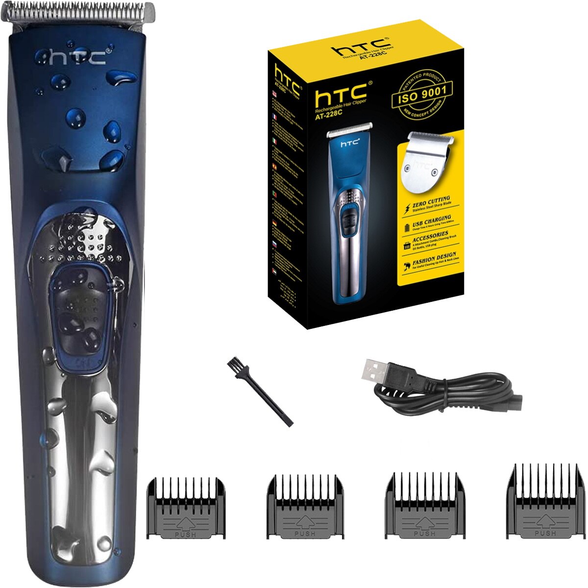 HTC – tondeuse à cheveux électrique pour hommes, Kit de tondeuse à barbe étanche avec chargeur USB