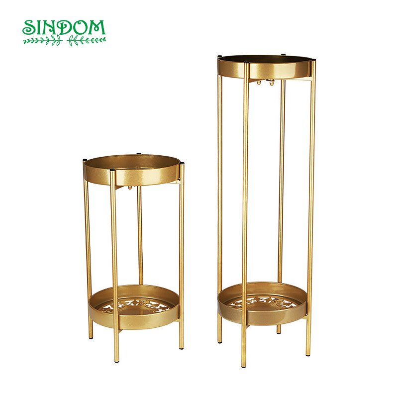 High Level Gold Plant Shelves Floor Flower Pots Tray for Decoration