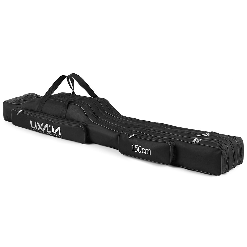 Fishing Bag 2/3 Layer Multifunctional Fishing Rod Reel Lure Canvas Pole Storage Case 120/130/ 150cm Carp Fishing Tackle durable: BLACK 150CM
