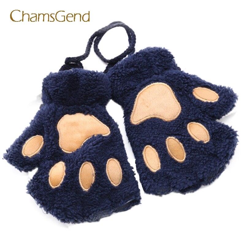 Chamsgend kvinnor vinter varm fluffig sammet katt fot tass fingerlösa handskar vantar 7913