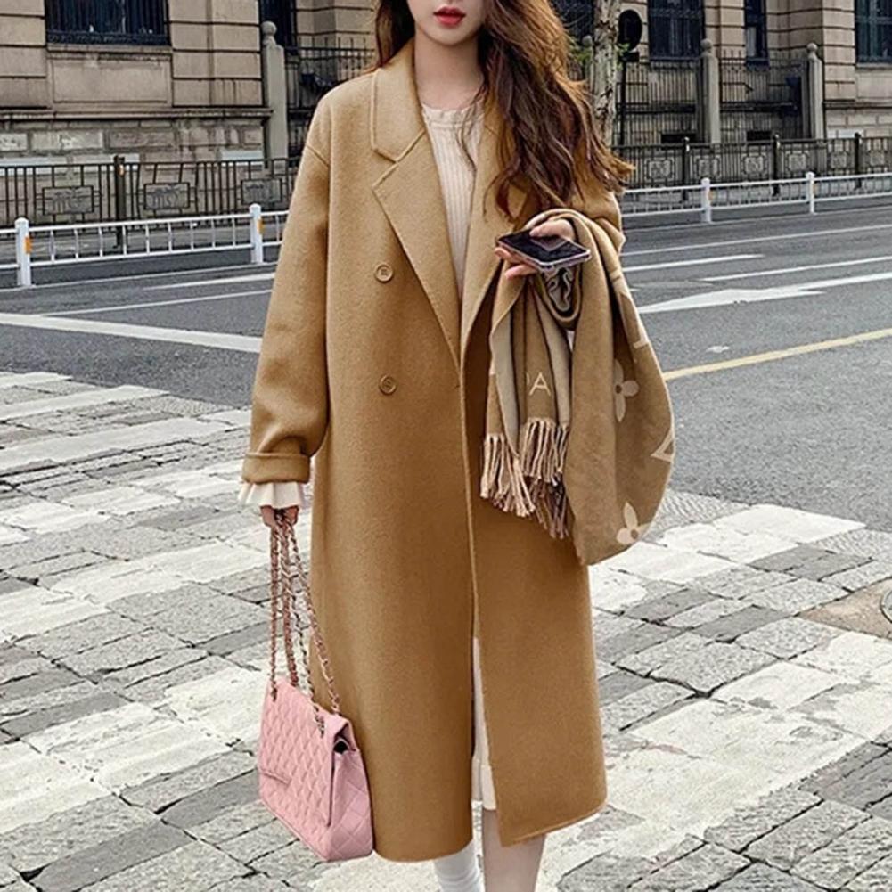 Vrouwen Wollen Jas Double-Breasted Herfst Winter Mode Losse Lange Trenchcoat Retro Losse Vrouwelijke Overjas Dames Windscherm