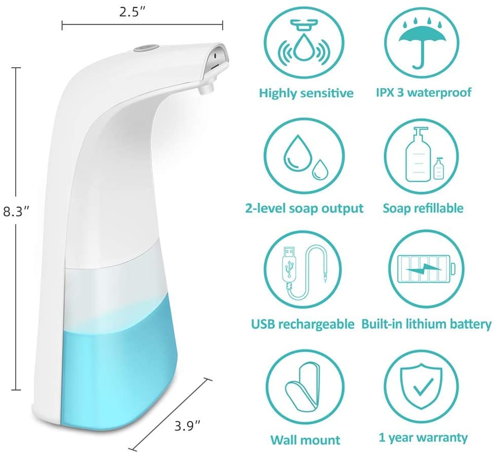 Touchless Bathroom Automatic Foam Soap Dispenser Rechargeable Refillable Intelligent Touch Free Liquid Hand Dish Wash Pump