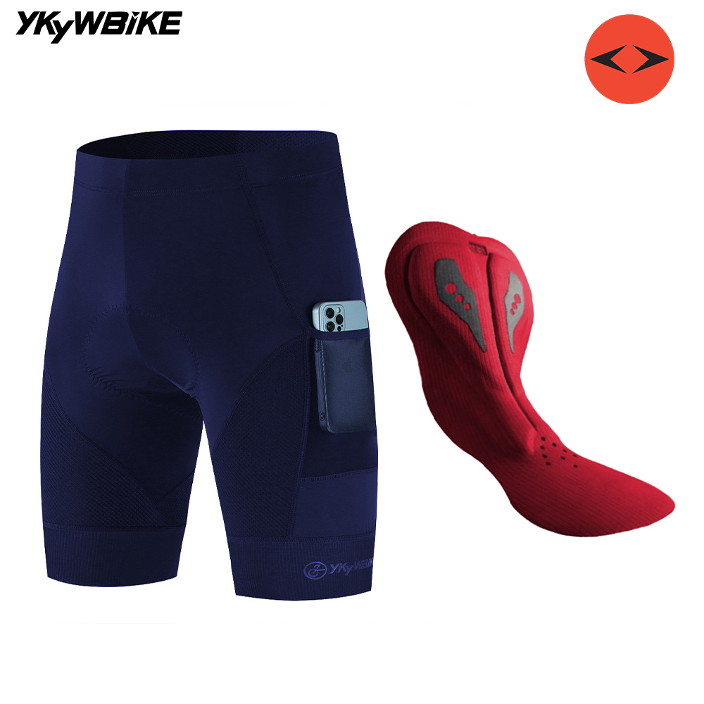 YKYW Elastic Interface Padded Bike Shorts Men Cycling Bicycle Shorts Comfortable Road Biking Pants 2 Pocket Tights Fit: L / Red