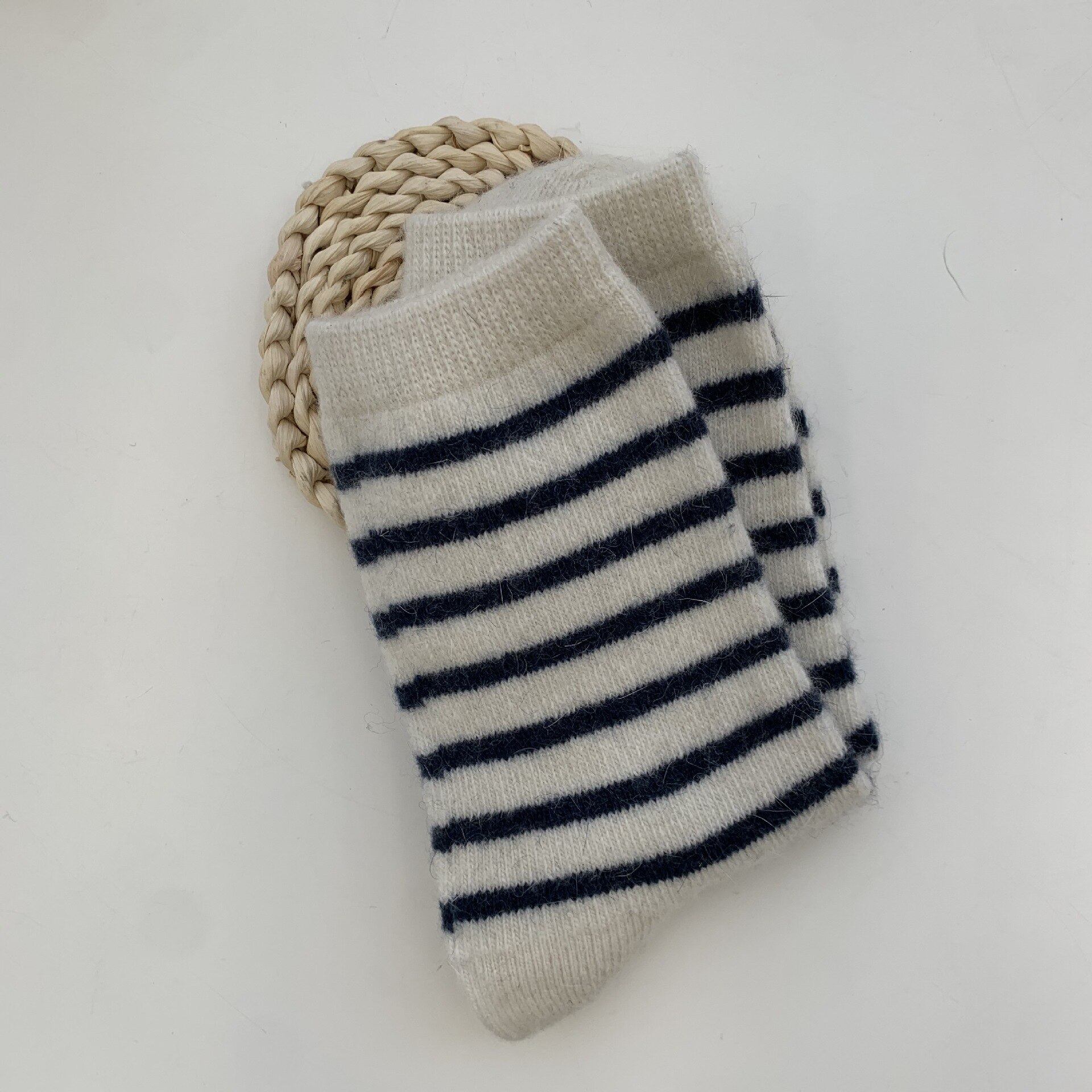 Chaussettes en poils de lapin pour femmes, décontractées à rayures, longues en laine de cachemire, hiver, épaisses et chaudes, Streetwear, chaussettes thermiques d&#39;équipage, , 20%: White
