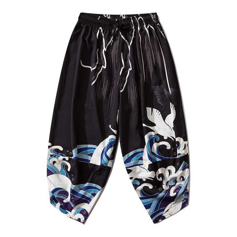 Bebovizi-Conjunto de pantalones tipo Kimono para hombre y mujer, pantalón negro holgado con cintura elástica, estilo chino, estilo japonés,: pants / M