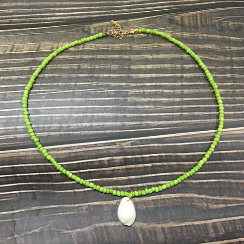 Proste koraliki shell Strand naszyjnik kobiety String z koralikami krótkie shell Choker naszyjnik biżuteria 16 cali Chokers naszyjnik prezent: 3