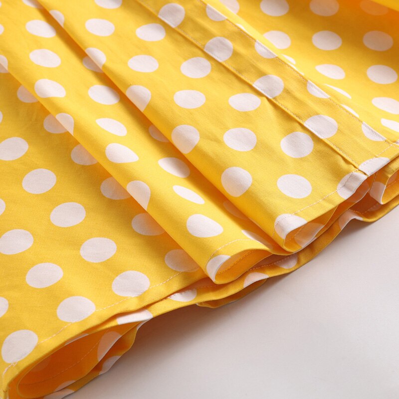 Tonval Yellow 50s Pinup Vintage Button Front Polka Dot Summer Tank Dresses Women Party Belted Cotton Midi Dress