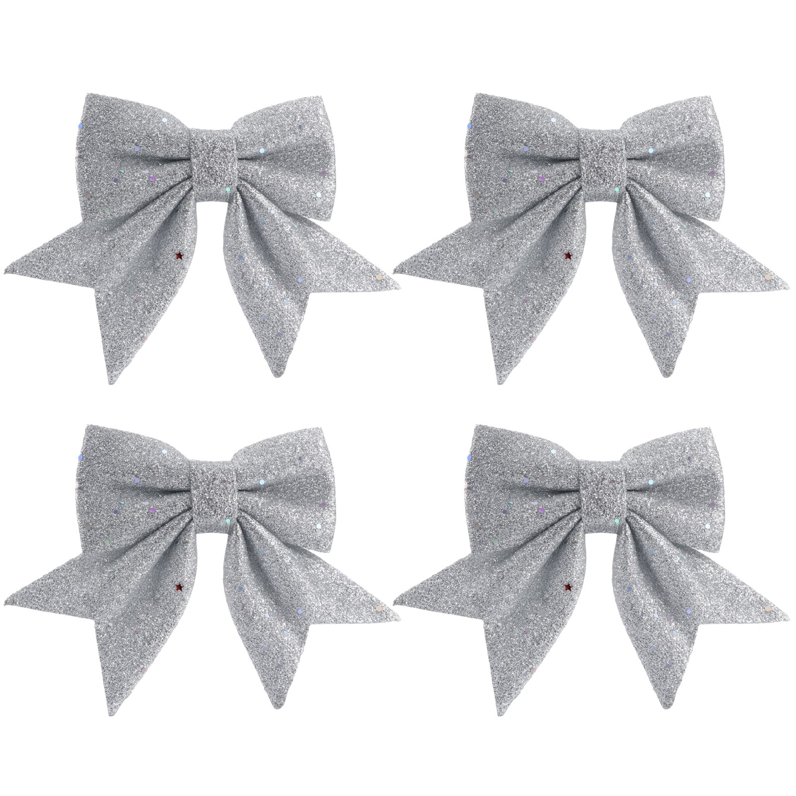 4 stuks kerstversieringen met goudstof, kerstboomversieringen met strikken voor in het winkelcentrum: Zilver 4 stuks