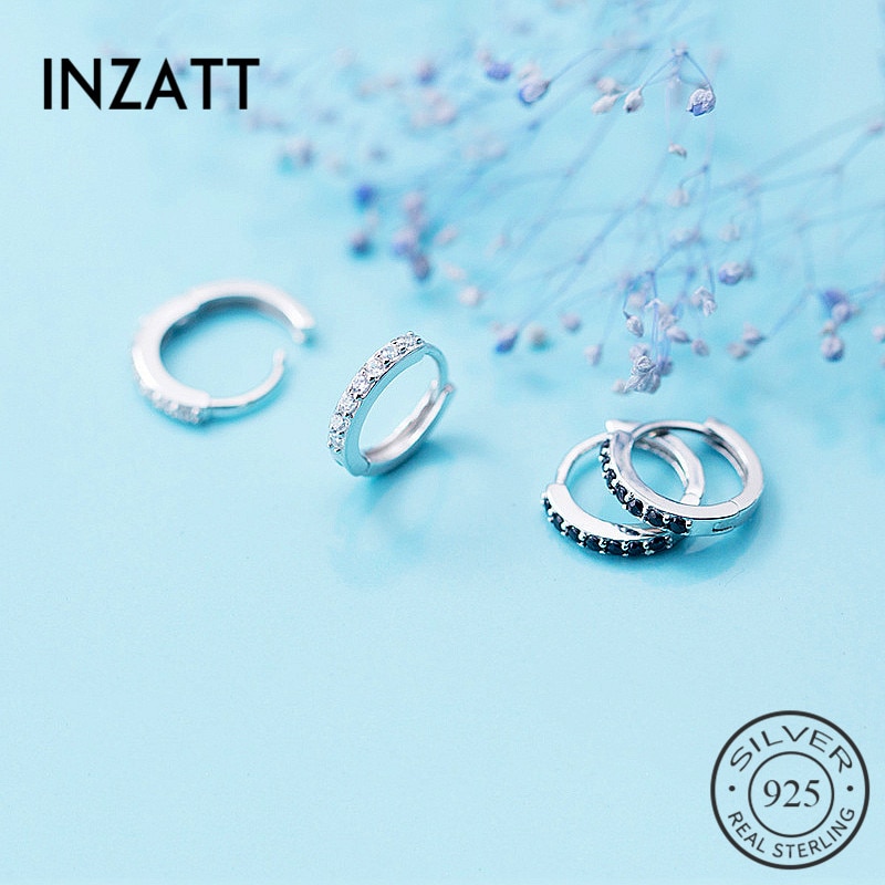 INZATT Real 925 Sterling Silver Minimalist Geometric Zircon Round Hoop Earrings For Women Party fine Jewelry Accessory