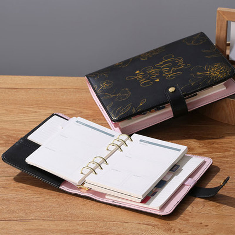 Yiwi 2022 Black A5 PU Leather DIY Binder Notebook Cover Diary Agenda Planner Paper Cover School Stationery