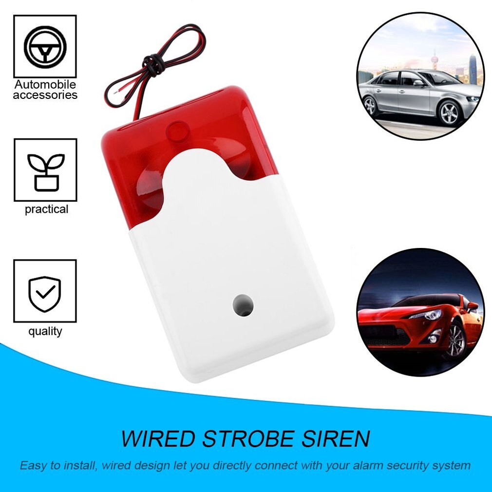 1 sett mini kablet strobe sirene holdbar 12v lydalarm strobe blinkende rødt lys sirene hjemme sikkerhetsalarmsystem 115db