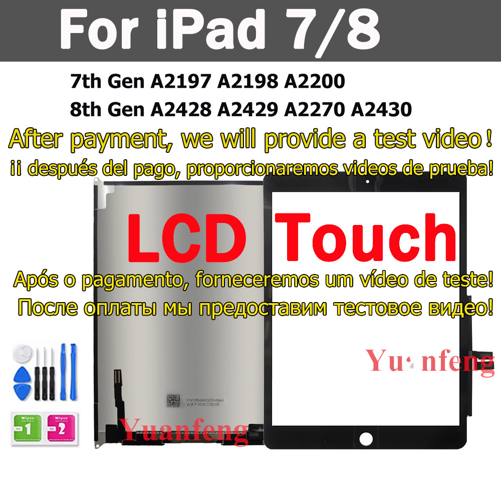 10.2 "LCD + Touchscreen Voor iPad 10.2 7e Gen A2197 A2198 A2200/8th A2270 A2430/9th A2602 A2605 LCD-scherm: Goud