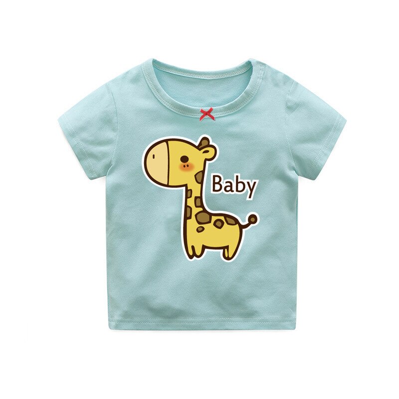 Oklady bebis pojkar flickor t-shirts småbarn sommar tecknat brevtryck t-shirt toppar söt giraff barn flickor bomullströja