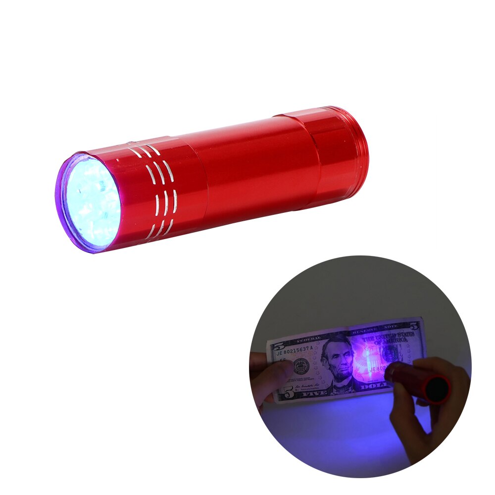 Mini Aluminium Uv Light Zaklamp 9 Led Zaklamp Zwart Ultraviolet Licht Lamp Led Downlight Zaklamp Fakkel Draagbare: red