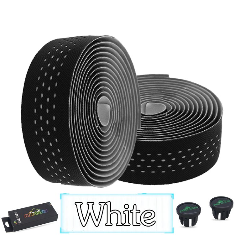 MOTSUV-Cinta de corcho para manillar de bicicleta de carretera, suave, PU, envoltura antivibración con 2 enchufes: Blanco