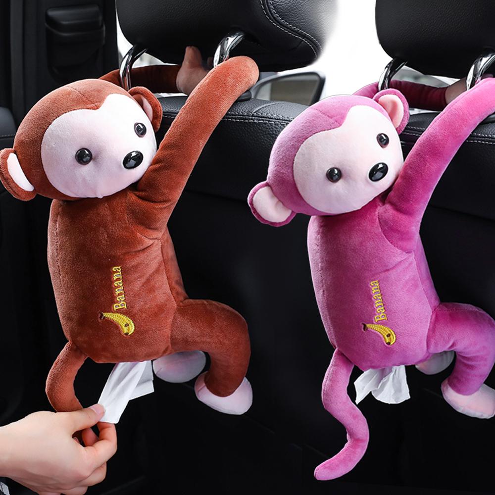 Lovely Portable Monkey Tissue Box Home Office Auto Automobile Car Tissue Box Cover Napkin Paper Holders Cases Car Organization