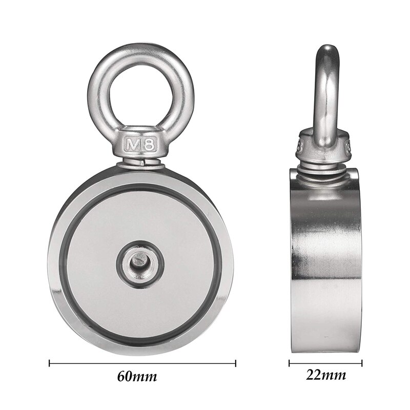 250KG D60mm Double face puissant rond néodyme aimant crochet de sauvetage aimant mer pêche équipements support + anneau et 10M corde