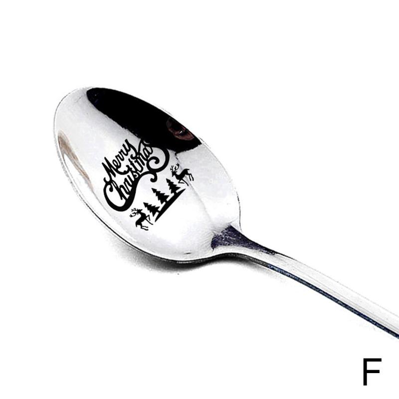 Year Metal Merry Christmas Spoons Xmas Party Tableware Ornaments Christmas Decorations for Home Table Navidad Noel: F