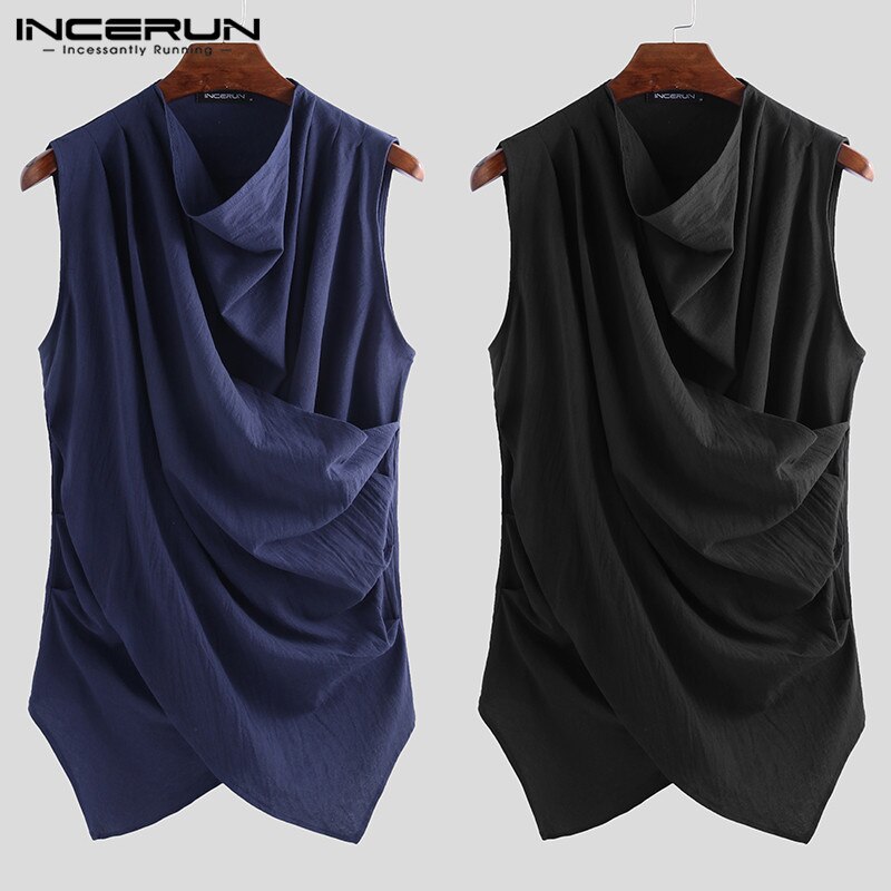 Mannen Mode Pure Kleur Crew Casual Tank Tops Retro Baggy Comfort Katoen Zomer Heren Mouwloos Onregelmatige Tops Streetwear Incerun