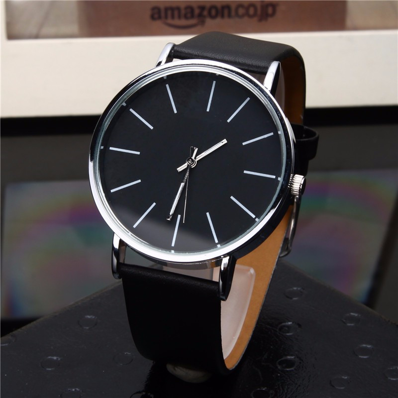 Luksusmærke herreure metal rund urskive analog quartz armbåndsur til mænd og kvinder læderrem afslappet enkelt herreur